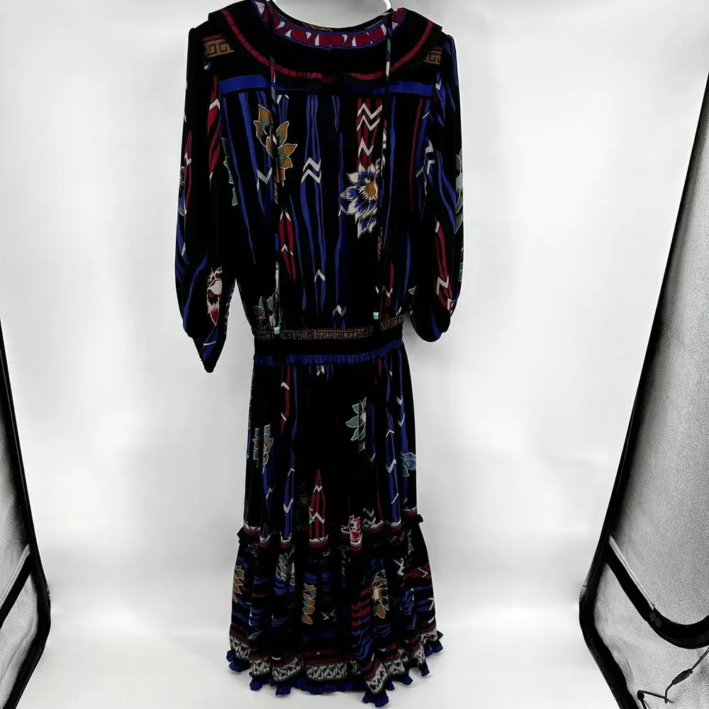 VTG Diane Freis Georgette Maxi Dress V Neck Ruffle Floral Smocked Multicolor XL - Picture 6 of 6